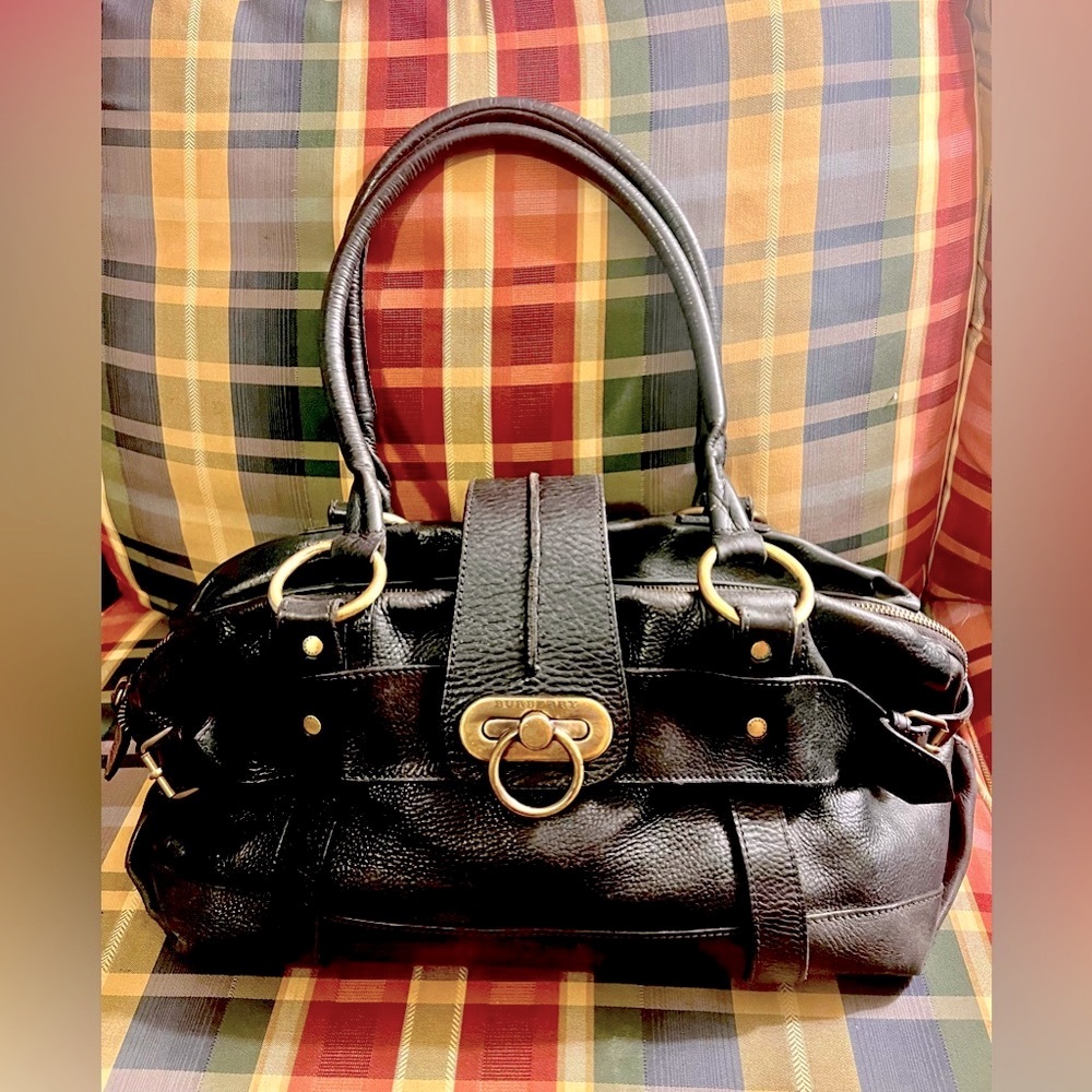 Burberry Black Leather Belted Satchel